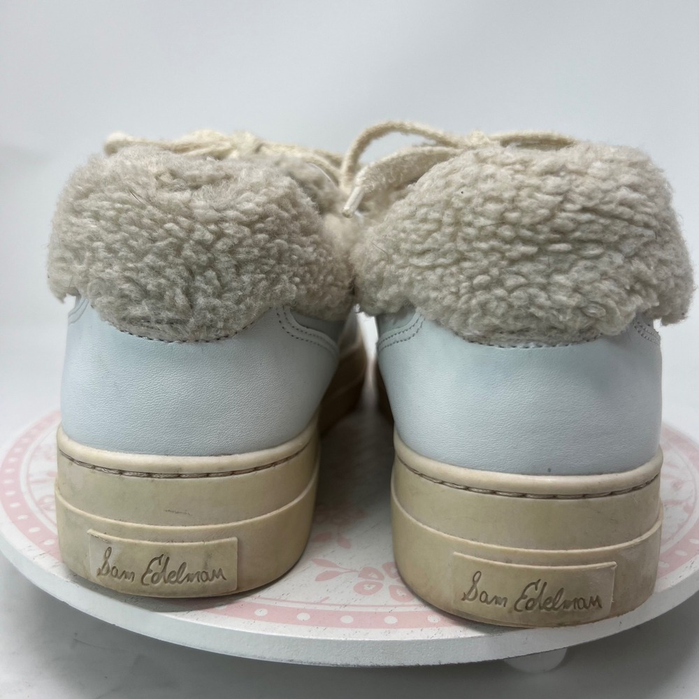 SAM EDELMAN Wess Sneaker Women 10 White Leather Faux Shearling Platform Low Top - Picture 5 of 13